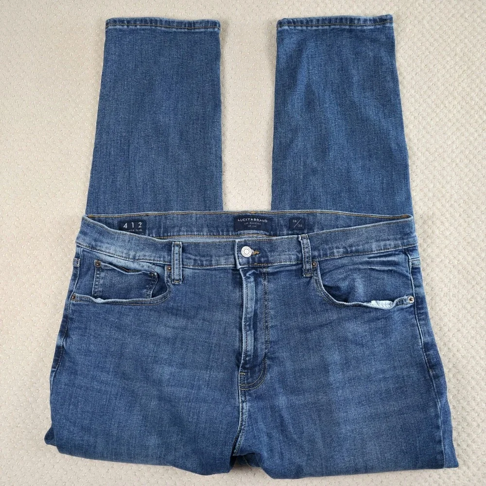 Lucky Brand Jeans Men 412 Athletic Slim Fit Size 38 Waist Medium Wash Blue Denim